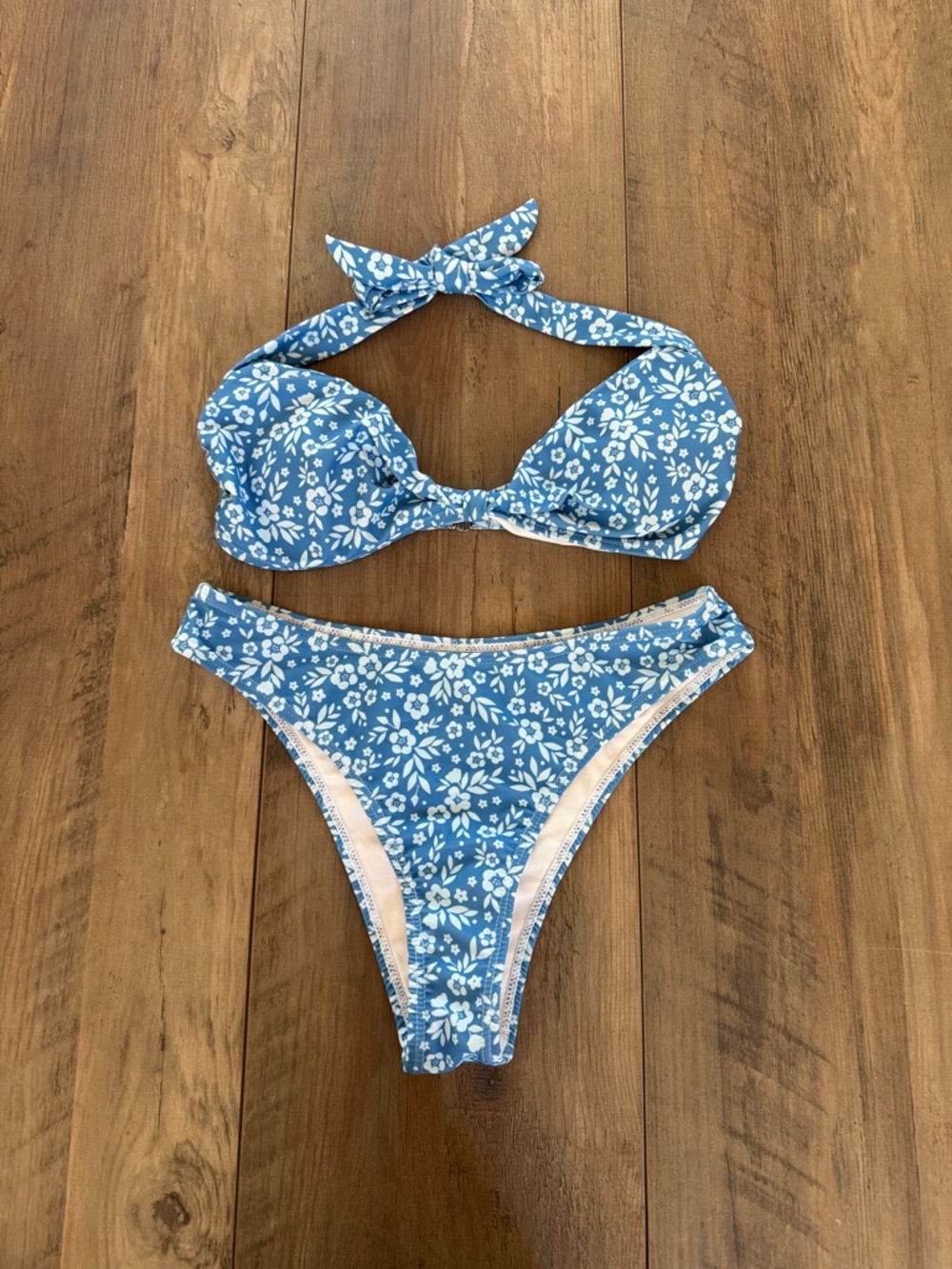 SHEIN Blue White Floral Halter Bikini